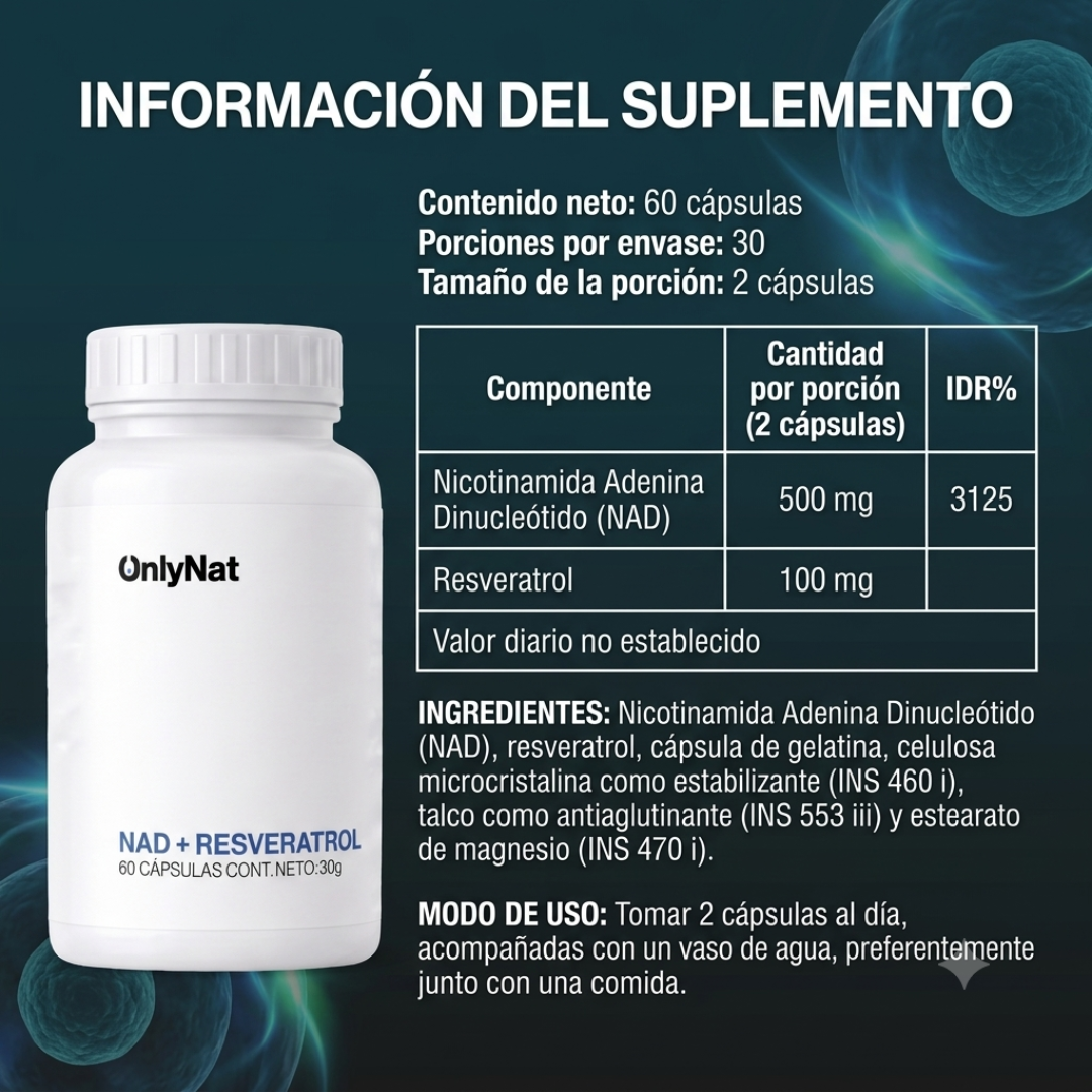 OnlyNat NAD+ Resveratrol | 60 cápsulas
