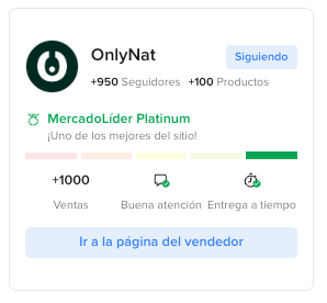 Reputación de OnlyNat en Mercado Libre: MercadoLíder Platinum, +950 seguidores, +1000 ventas